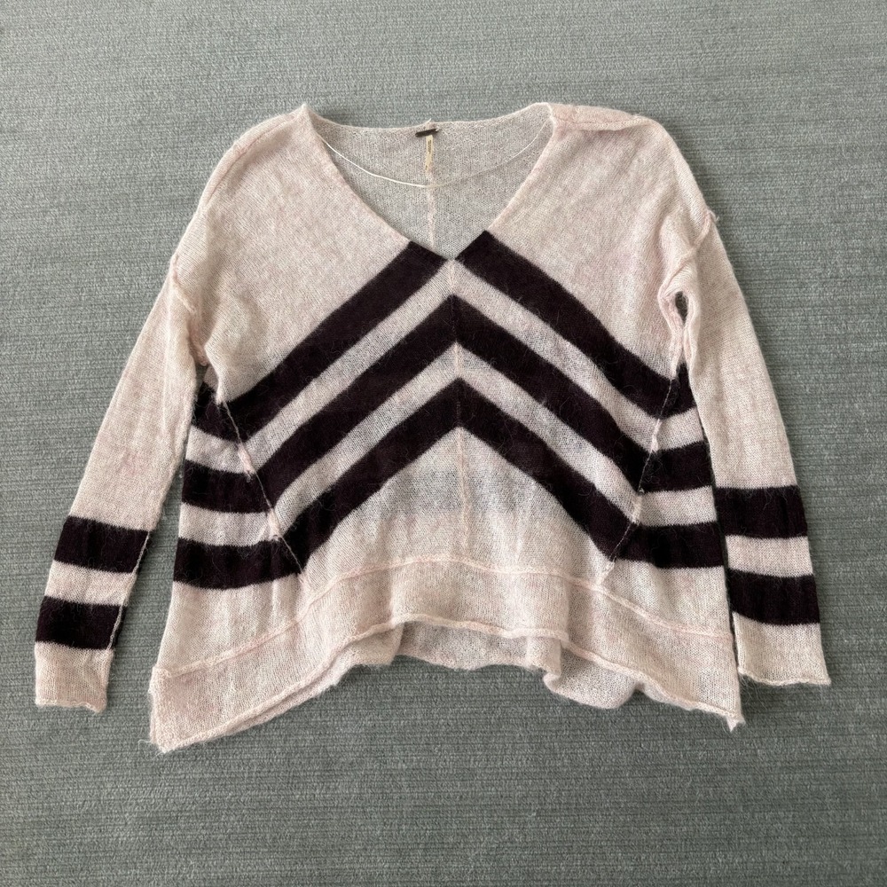 Free People Sweater Women XS Twelve Roses Striped Alpaca Blend V Neck Oversized